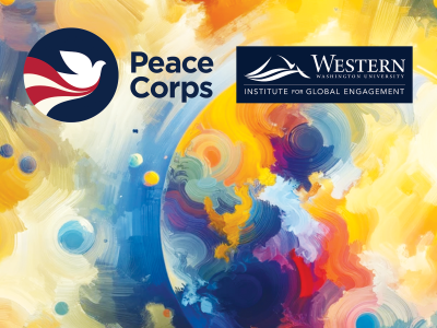 Peace Corps and IGE Logo against a colorful background